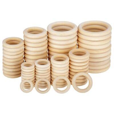 #ad 80 Pieces Natural Wood Rings Unfinished Smooth Wooden Rings Circles Wooden $18.21