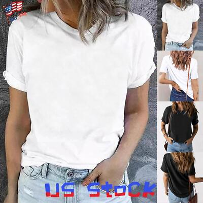 #ad Women Short Sleeve Plain T Shirt Basic Tee Summer Casual Loose Tops Solid Blouse $15.17