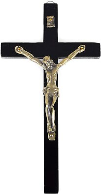 #ad Vintage Wooden Metal Wall Cross Crucifix Holy Religious Carved Christ Black $13.59