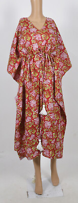 #ad Vintage Indian Floral Printed Cotton Kaftan Long Nightwear Maxi Dress Red Caftan $27.29