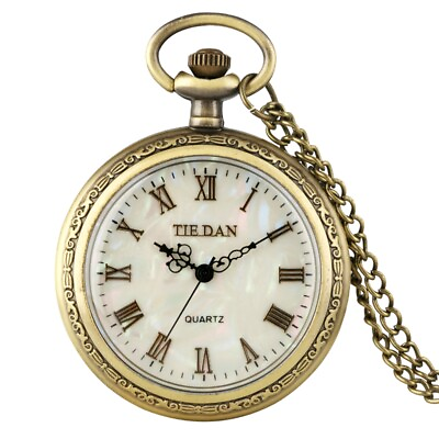 #ad Vintage Quartz Pocket Watch Men Shell Dial Chain Pendant Necklace Gift Antique $4.79