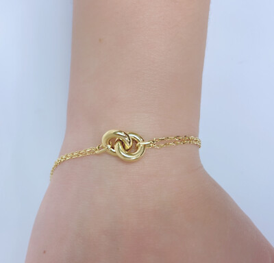 #ad 14k Gold Bracelet Yellow Gold Love knot Adjustable Bracelet 6.5quot; or 7.5quot; 10mm $274.99