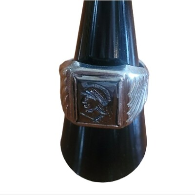 #ad Vintage Carved Hematite Intaglio Trojan Centurion Warrior Ring $169.00
