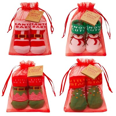Baby Infant Novelty Christmas Socks Gift Organza Bag Size 0 12 months GBP 5.25