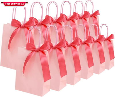 #ad Gift Bags Pink Small Gift Bags Paper Bags with Handles and Ribbon Party Favor Ba $22.71