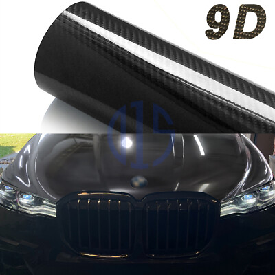 #ad Ultra Gloss 9D PET Liner Black Carbon Fiber Vinyl Wrap Air Release Bubble Free $14.98