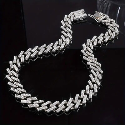 #ad 20in 14mm ICED OUT BLING SILVER NECKLACE CUBAN LINK NECKLACE USA SHIPPING $14.89