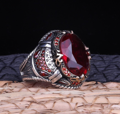 #ad Turkish Handmade 925 Sterling Silver Jewelry Ruby Stone Gift Mans Men#x27;s Ring 01 $46.00