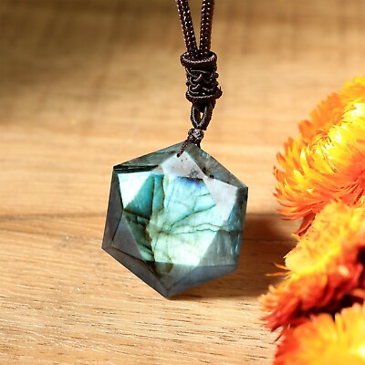 #ad Labradorite Cord Necklace Natural Healing Crystal Pendant Spiritual Jewelry $15.67