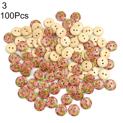 #ad 100Pcs Pretty Flower Shape 2 Holes Wooden Buttons DIY Sewing Scrapbook Decor 41 $7.49