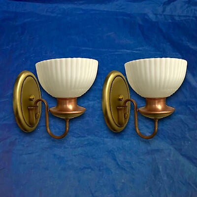 #ad Great Pair Slip Shade Antique Brass Candle Wall Sconces 22E $950.00