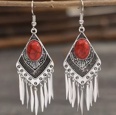 #ad Navajo Cowgirl Red Silver Earring Dream Catcher Women Gift Casual $25.00