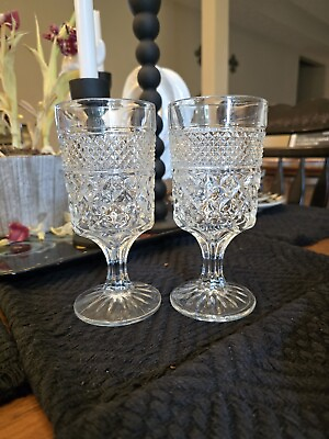 #ad Lot of 2 Anchor Hocking WEXFORD Wine Goblet Glasses 6 1 2quot; Tall 6.5quot; Vintage $20.00