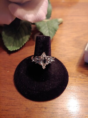 #ad Vintage CZ Engagement Ring Marquise Cut Halo Sterling CZ Simulated Diamond 1 CT $35.00
