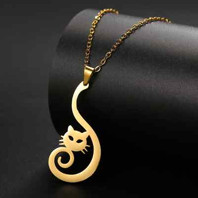 #ad Elegant Cat Stainless Steel Necklaces kitten Pendant Necklace Animal Jewelry $5.93
