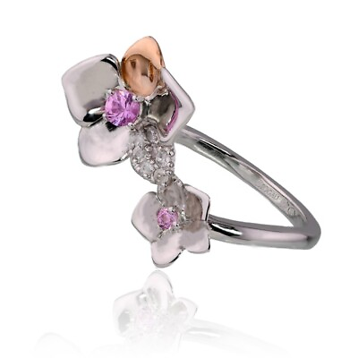 #ad Clogau Silver Ring Size O Pink Sapphire Orchid Band Natural 925 Rose Gold New GBP 69.95