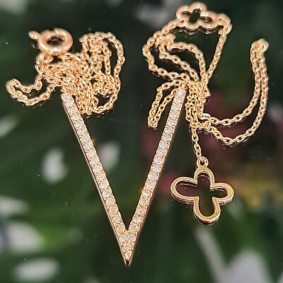 #ad 14k Solid Rose Gold Natural Diamonds quot;Vquot; Necklace $520.00