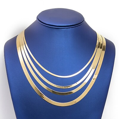 #ad High Polished Herringbone Necklace Chain 14K Solid Yellow Gold All Sizes $638.49