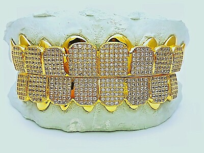 #ad Custom fit 925 Sterling Silver Fully Stones Cubic CZ Micro Pave Block Grillz $720.00