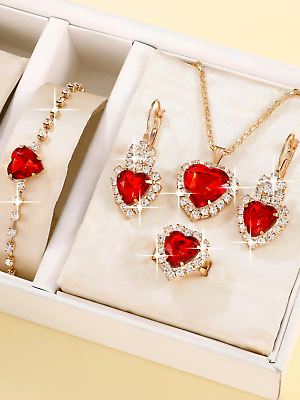 #ad Womens Heart Pendant Necklace Earrings Rings Bracelet Jewelry 925 For Gift Daily $3.99