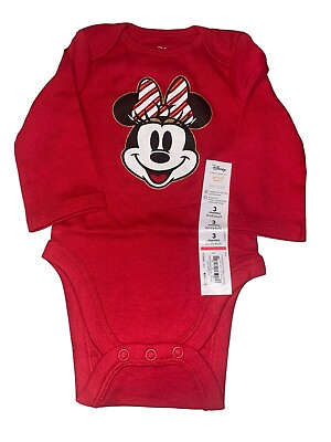 #ad Minnie Mouse Holiday One Piece Girls 3 M Red Baby Disney Jumping Beans Softest $10.39