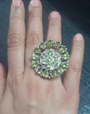 #ad Big Round 925 Silver Statement Ring Sterling Gemstone Natural Peridot Jewelry 8 $336.00