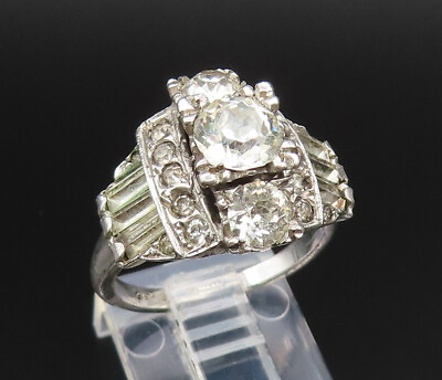 #ad 925 Silver Vintage Victorian Antique Cubic Zirconia Ring Sz 7.5 RG25577 $59.59