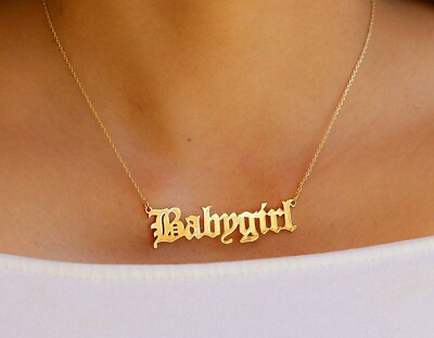 #ad Babygirl or Princess Gold colour necklace gothic font statement necklace GBP 4.99