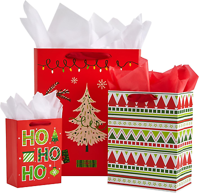 #ad 9x Christmas Gift Bags Assorted Sizes with Tissue Paper Large Medium Small $19.99