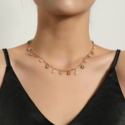 #ad Boho Colorful Beaded Daisy Flower Pendant Necklace Choker Chain Women Jewelry C $3.12