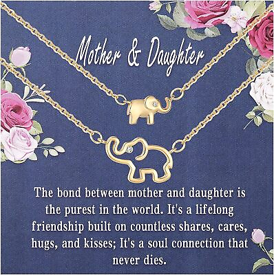 #ad #ad Mother Daughter Necklace Set for 2 Gold Elephant Pendant Chain Meaningful Mo $38.21