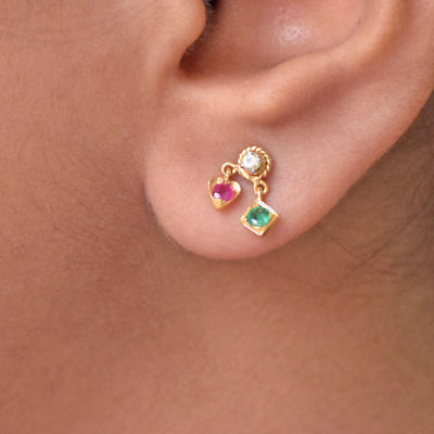 #ad 18K Yellow Gold Stud Earrings Diamond Anniversary Ruby Emerald Gemstone Jewelry $543.99