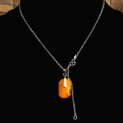 #ad Vintage Natural Baltic Amber Pendant 925 Sterling Silver Necklace mark #x27;925#x27; $24.00