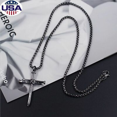 #ad #ad 24#x27;#x27; Stainless Steel Men Jesus Christ Nail Cross Crucifix Pendant Necklace Chain $5.99