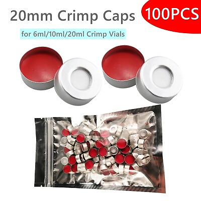 #ad 100pcs 20mm Crimp top Aluminium Caps PTFE Silicon for 6ml 10ml 20ml Crimp Vials $16.55
