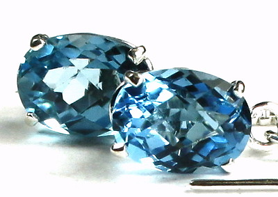 #ad 8x6mm SWISS BLUE TOPAZ Sterling Silver Threader Earrings Handmade • SE003 $76.98