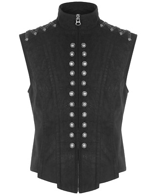#ad Punk Rave Mens Steampunk Military Waistcoat Vest Top Black Dieselpunk Goth Armor GBP 69.29