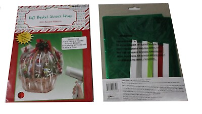 #ad Gift Basket Shrink Wrap Green 24 in. x 30 in. With 3 Accent Ribbons New $8.94