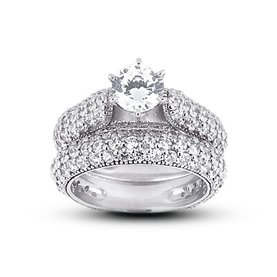 #ad 2.93ct F VS2 Round Natural Diamonds 18k Vintage Style Matching Bridal Set $3569.02