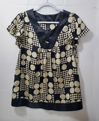 #ad Bay Studio Carreer Blouse Womens Medium Short Sleeve Black Gold Polyester Ladies $4.51