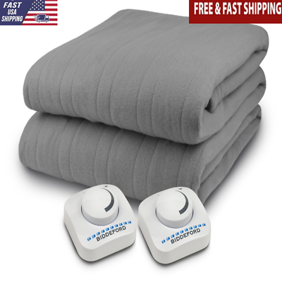 #ad Electric Heated Blanket King Size Grey W 10 Heat Settings amp; Dual Controllers US $31.63