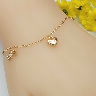 #ad 18K Gold Plated Fashion Love amp; Heart Charms Chain Bracelet. Oro Laminado $13.00