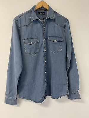 #ad Bonobo Shirt Mens Medium Denim Jean Blue Shirt Snap Pocket Button Up N260 $15.92