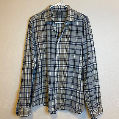 Vince Men#x27;s Plaid 100% Cotton Shirt Brown Gray Collared Long Sleeve.  Size L $20.00