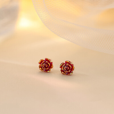 #ad Mini Stud Earrings Female Little Red Flower Earrings Petite Earrings JewelBI C $1.53
