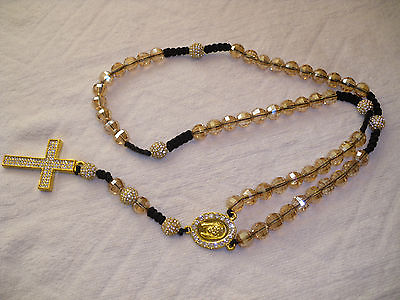 #ad Shamballa Crucifix cross Necklace Gold Colour with Gold colour Diamante Cross GBP 9.58