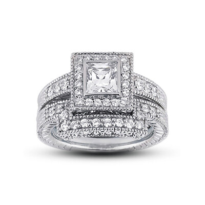 #ad 2.00ct G VS1 Princess Natural Certified Diamonds 14k Halo Matching Bridal Set $5992.00