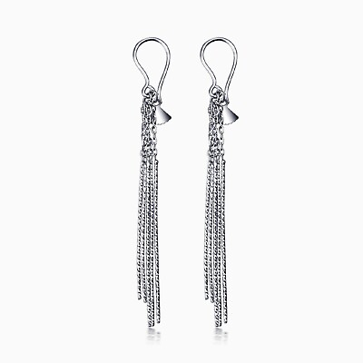 #ad Pure Platinum 950 Dangle Women Lucky Chain Long Stick Tassel Earrings 2.8g $262.26