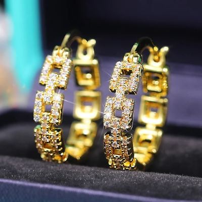 #ad Hoop Earrings With Cubic Zirconia Unisex Hip Hop Jewelry For Women Gold Plated $5.99