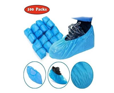 #ad 100pcs Disposable Plastic Shoe Covers PE Shoe Cover High Elastic Rubber Bands $6.90